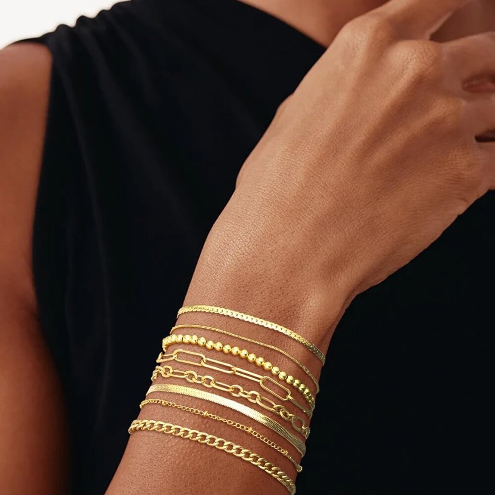 Gold Bracelets Set for Women Trendy, 14K Real Gold Plated Jewelry for Women Dain - Picture 3 of 9